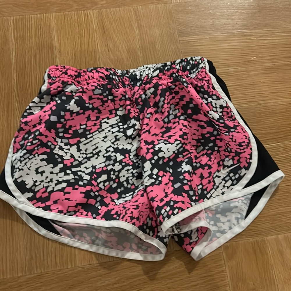 Pink black, white and gray dotted Nike shorts
